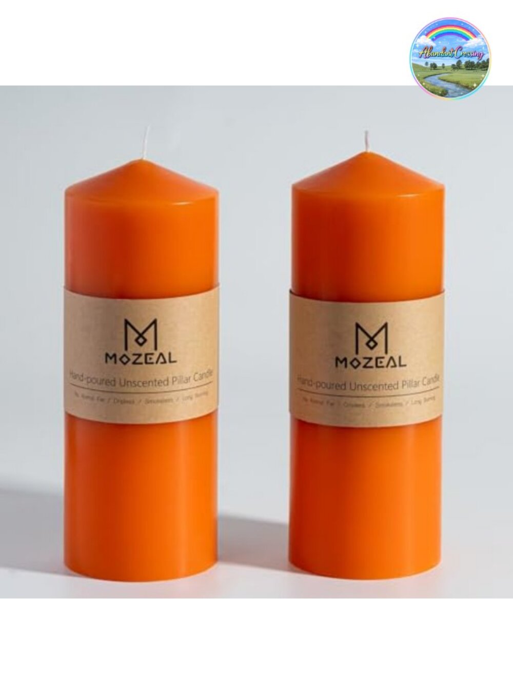 Hand-Poured Unscented Pillar Candles Set of 2 3x8 No Drip 120 Hour Burn
